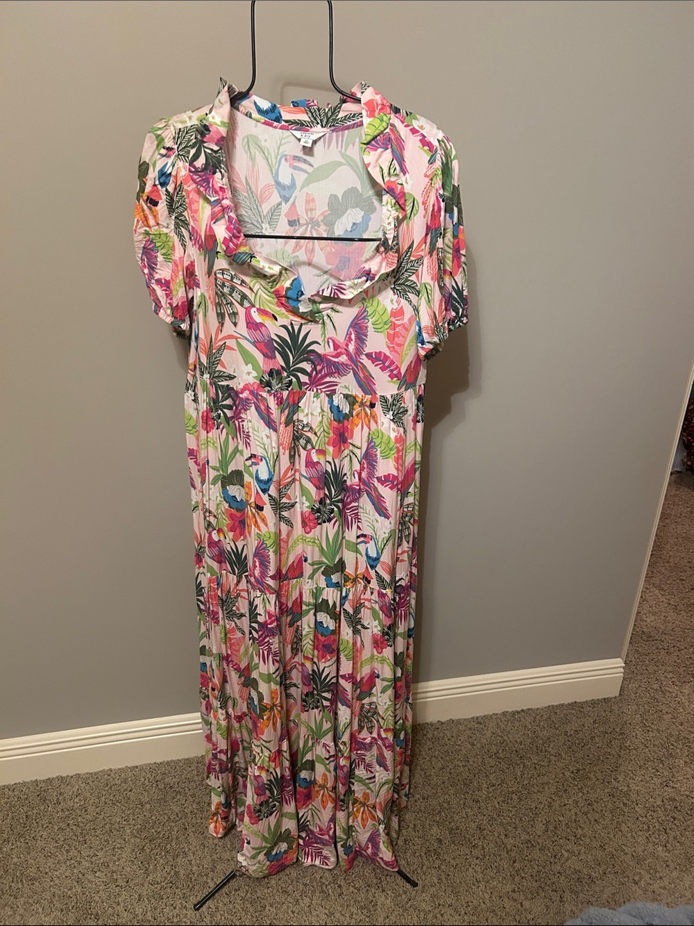 crown & ivy Tropical Floral Maxi Dress in Pink, Green, Blue